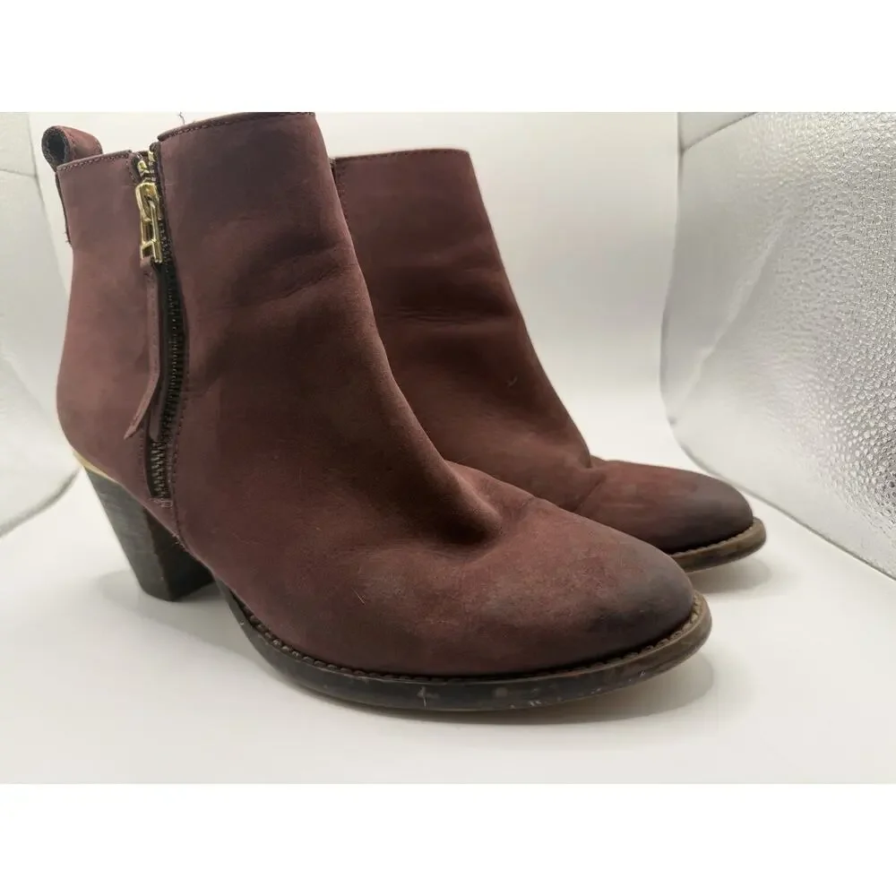 Steve Madden Women 8M Plum Burgundy Wantagh Distressed Leather Heel Booties